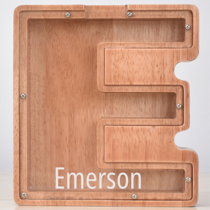 Custom Engraved Name Oak Wooden Letter Piggy Bank