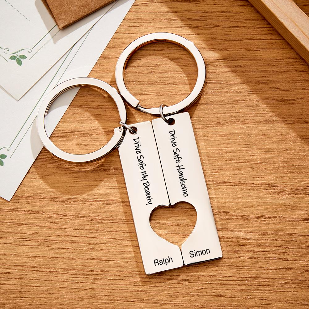 2pcs Couple Drive Safe Keychains Personalized Text Keychain Customized Products Valentines Day Anniversary Gift for Boyfriend