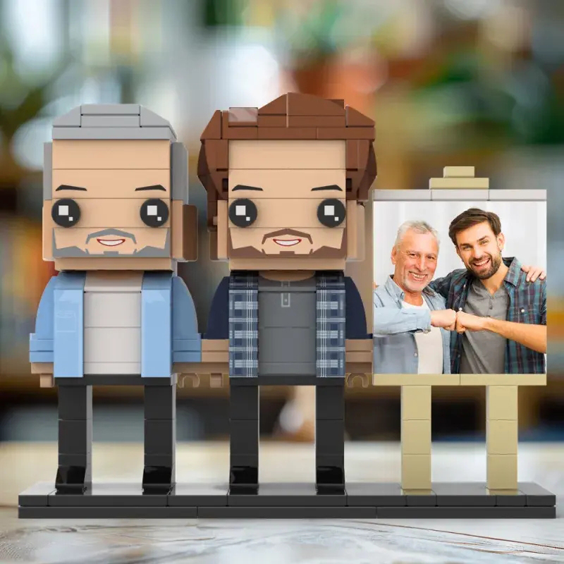 Full Body Custom 2 Person Brick Figures with Frame Personalized Photo Father's Day Gift