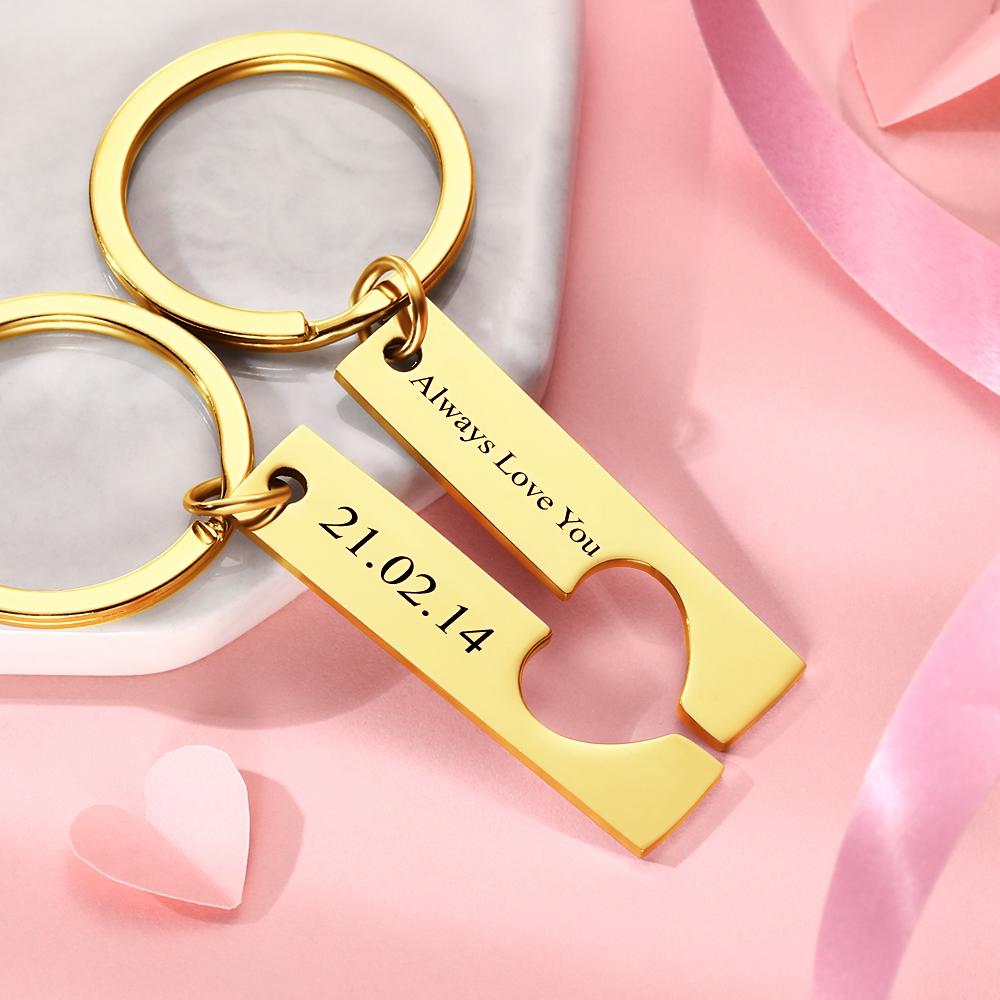 Custom Engraved Text Stainless Steel Couples Keychains