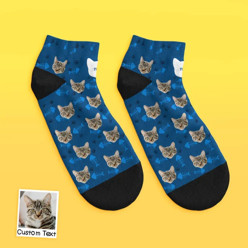 Custom Face Low Cut Ankle Socks with Cat Gift for Pet Lover