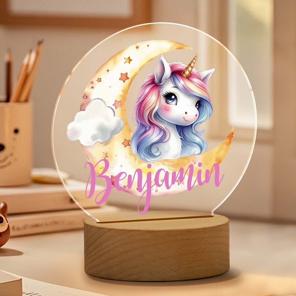 Personalized Unicorn Moon LED Night Light with Name Lamp Decor Birthday Gift for Girls