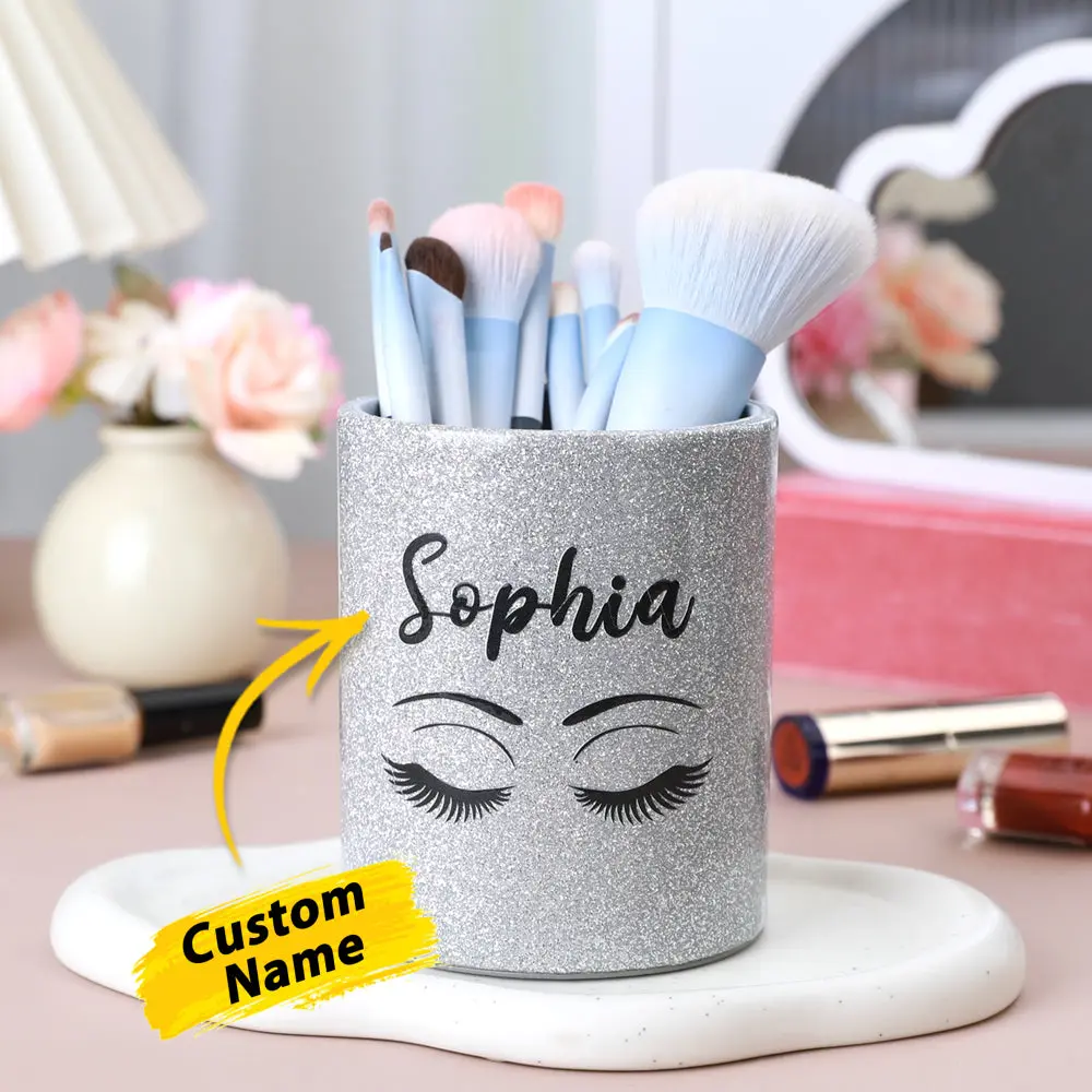 Personalized Glitter Color Make Up Brush Holder with Name Birthday Anniversary Gift for Women