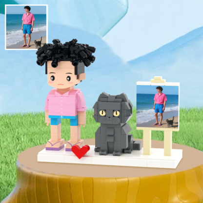 Custom Full-Body Cute Brick Figures of 1 Person and Cat with Frame Personalized Anniversary Gift Birthday Gift