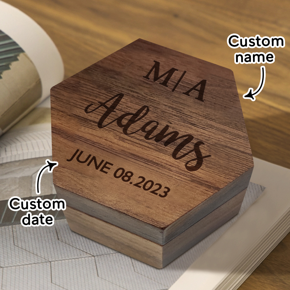 Six styles of Customized Hexagon Wooden Jewelry Box Wedding Ring Box