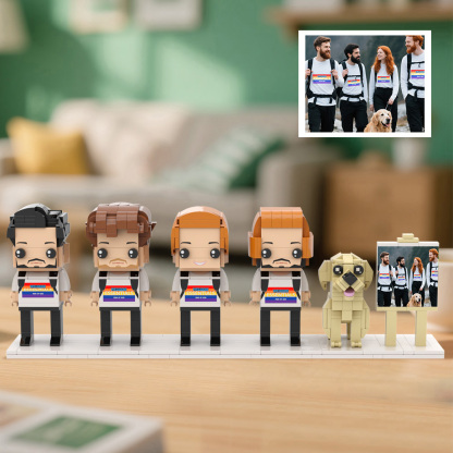 Custom Full-Body Brick Figures of 4 People and Dog with Frame Personalized Anniversary Gift Birthday Gift
