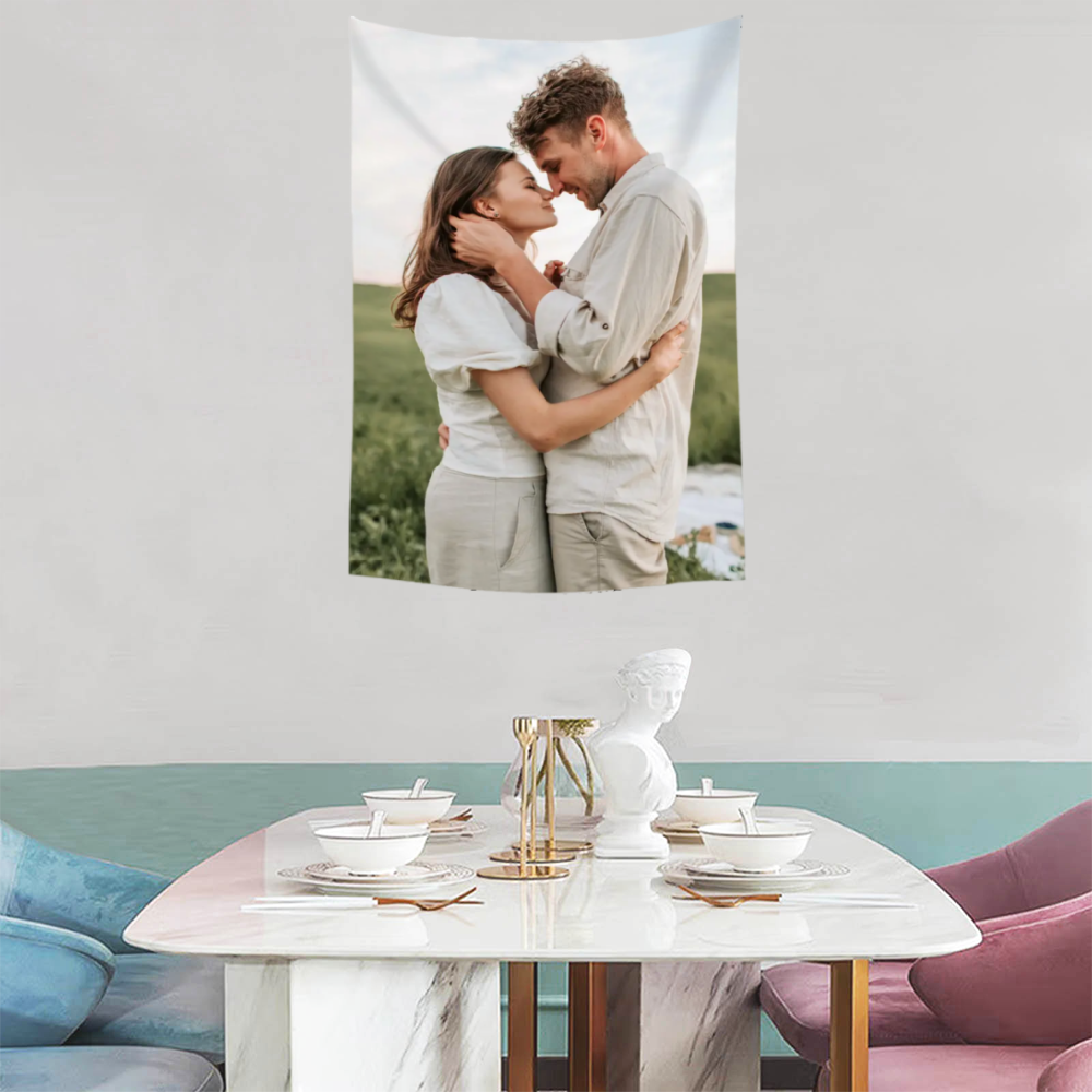 Custom Vertical Linen-Feel Tapestry Wall Hanging Printed Blanket – Single-Sided Personalized Throw for Home or Gift