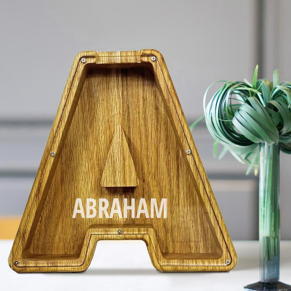 Personalized 26 Letters Piggy Bank Custom Name Wooden Money Box - Tung Wood