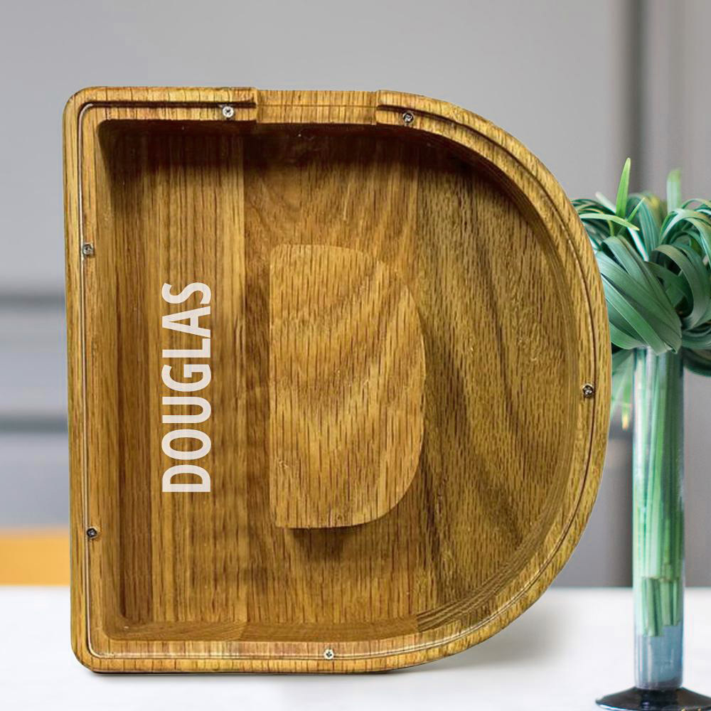 Personalized 26 Letters Piggy Bank Custom Name Wooden Money Box - Tung Wood