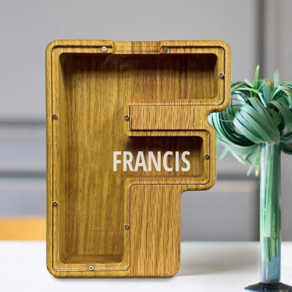 Personalized 26 Letters Piggy Bank Custom Name Wooden Money Box - Tung Wood