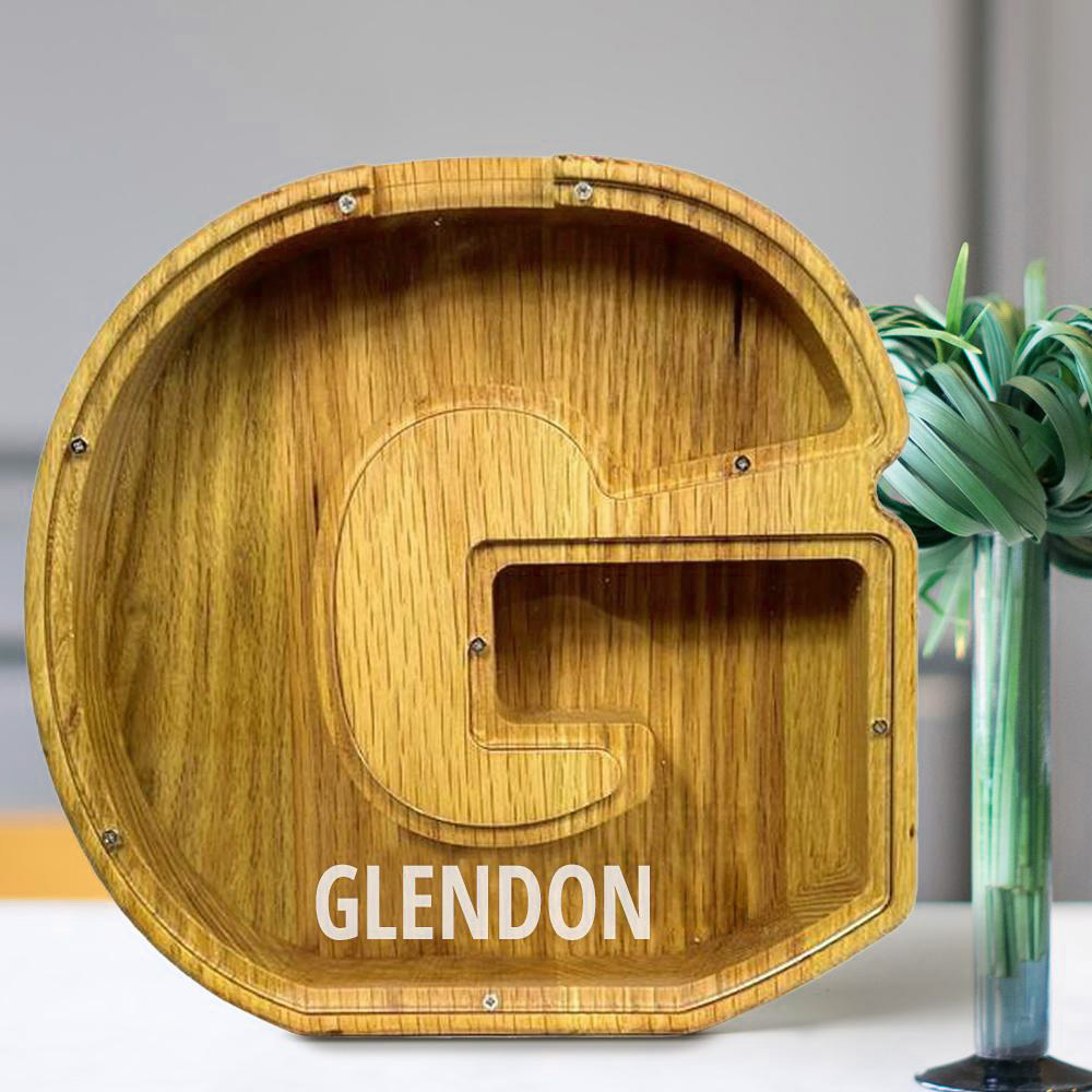 Personalized 26 Letters Piggy Bank Custom Name Wooden Money Box - Tung Wood
