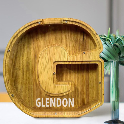Personalized 26 Letters Piggy Bank Custom Name Wooden Money Box - Tung Wood