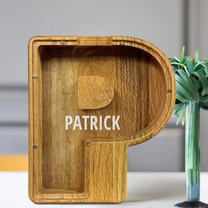 Personalized 26 Letters Piggy Bank Custom Name Wooden Money Box - Tung Wood