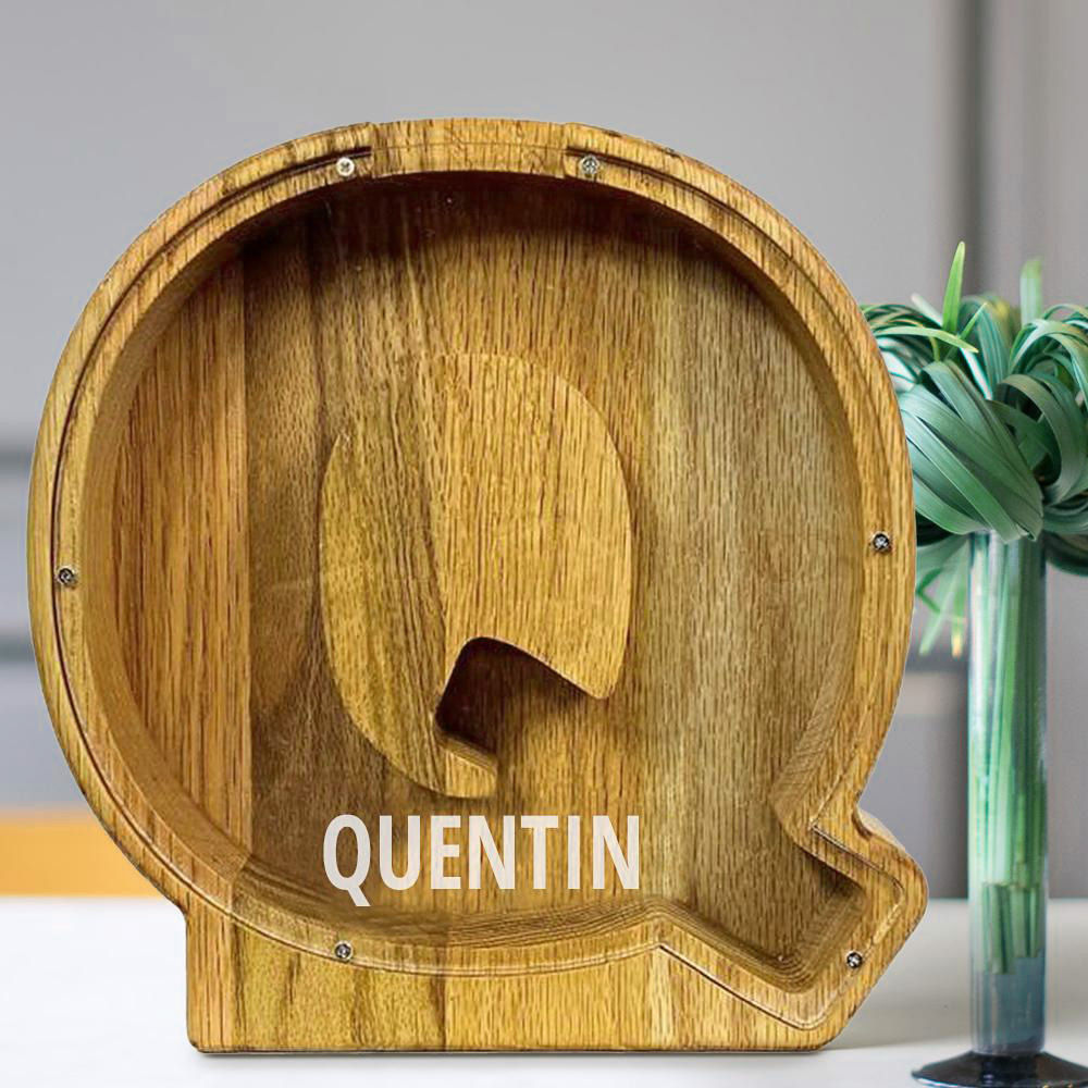 Personalized 26 Letters Piggy Bank Custom Name Wooden Money Box - Tung Wood