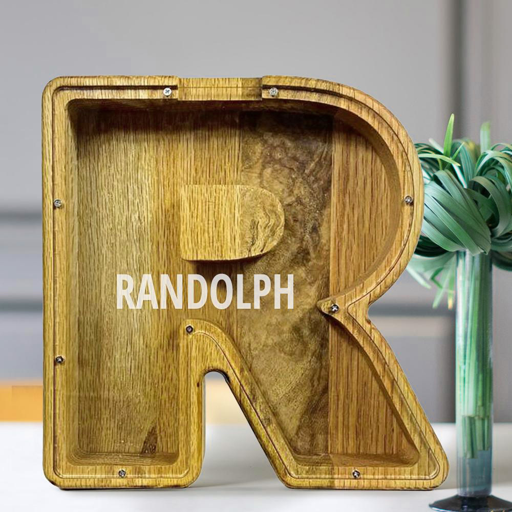Personalized 26 Letters Piggy Bank Custom Name Wooden Money Box - Tung Wood
