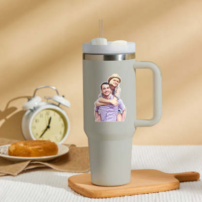 Personalized Photo Insulated Mug With Handle And Straw Stainless Steel Cup For Car Home