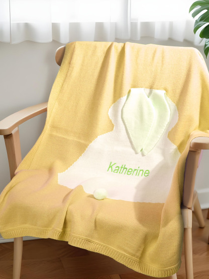 Personalized Knitted Blanket Bunny Blanket with Embroidered Name Gift for Baby