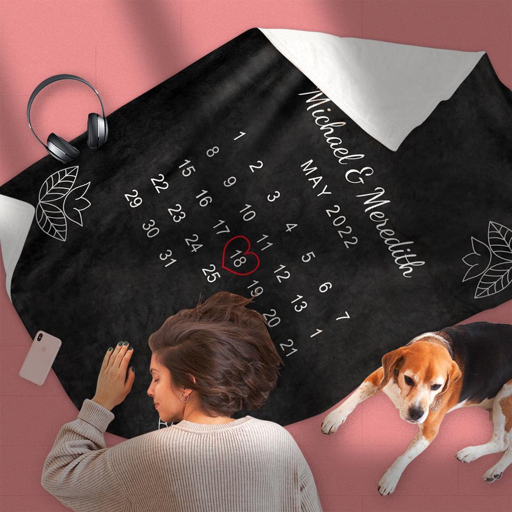 Custom Elegant Black Wedding Anniversary Calendar Fleece Blanket
