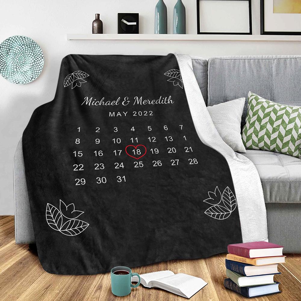 Custom Elegant Black Wedding Anniversary Calendar Fleece Blanket
