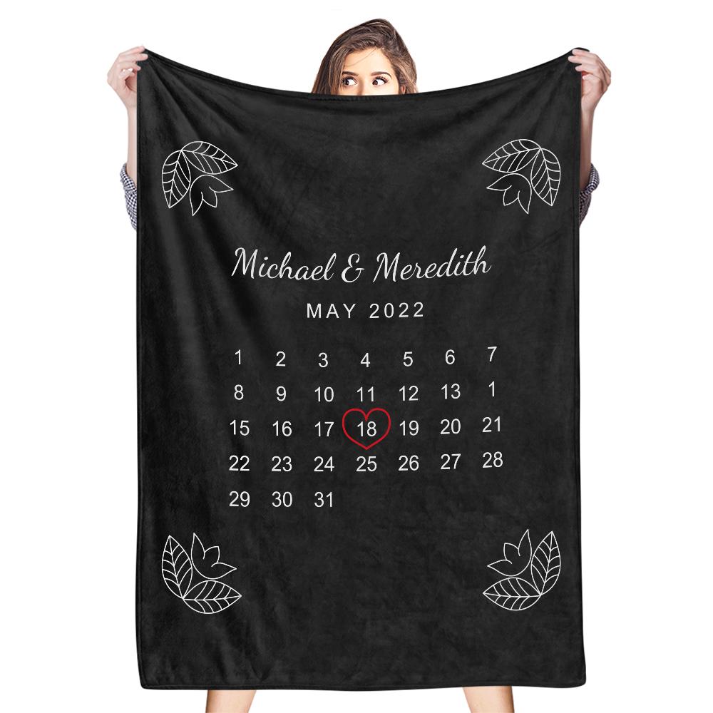 Custom Elegant Black Wedding Anniversary Calendar Fleece Blanket
