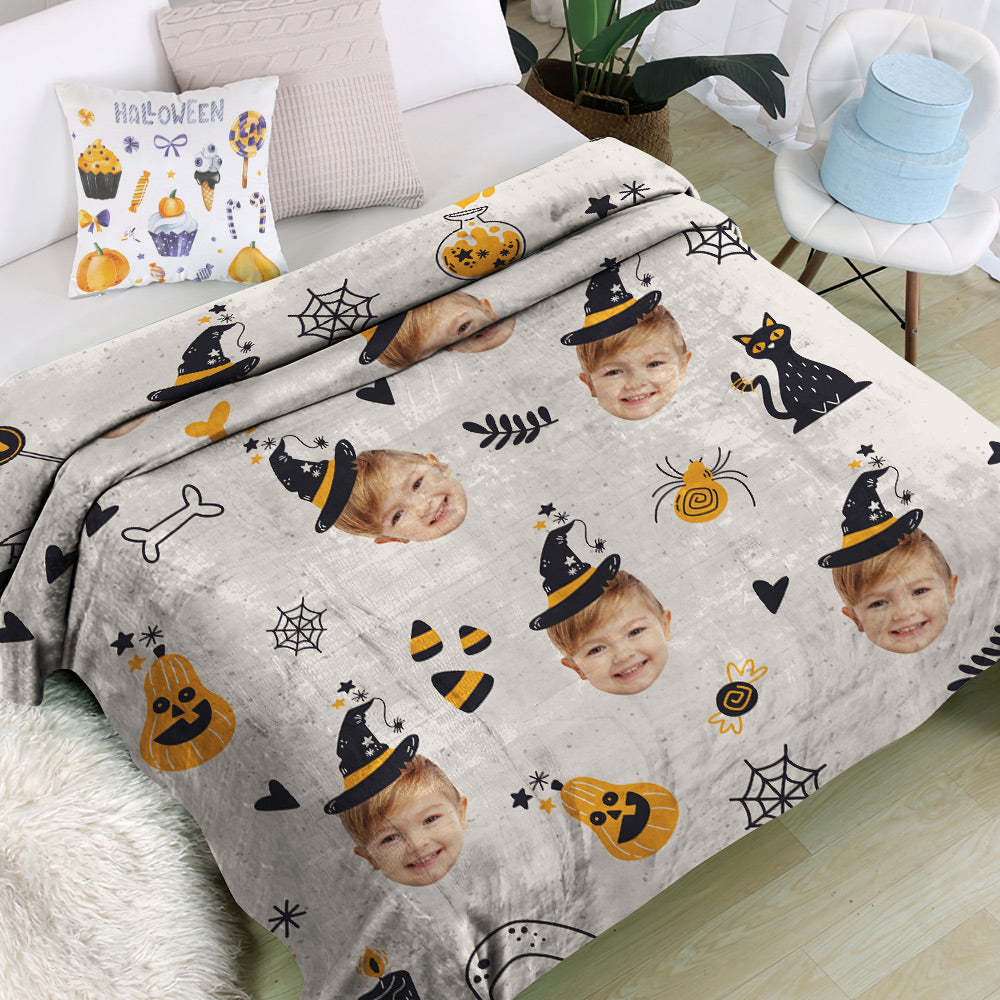 Halloween Gifts Custom Face Blanket Personalized Photo Blanket Halloween Decorative Blanket