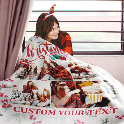 Personalized Collage Photo Christmas Flannel Blanket with Text