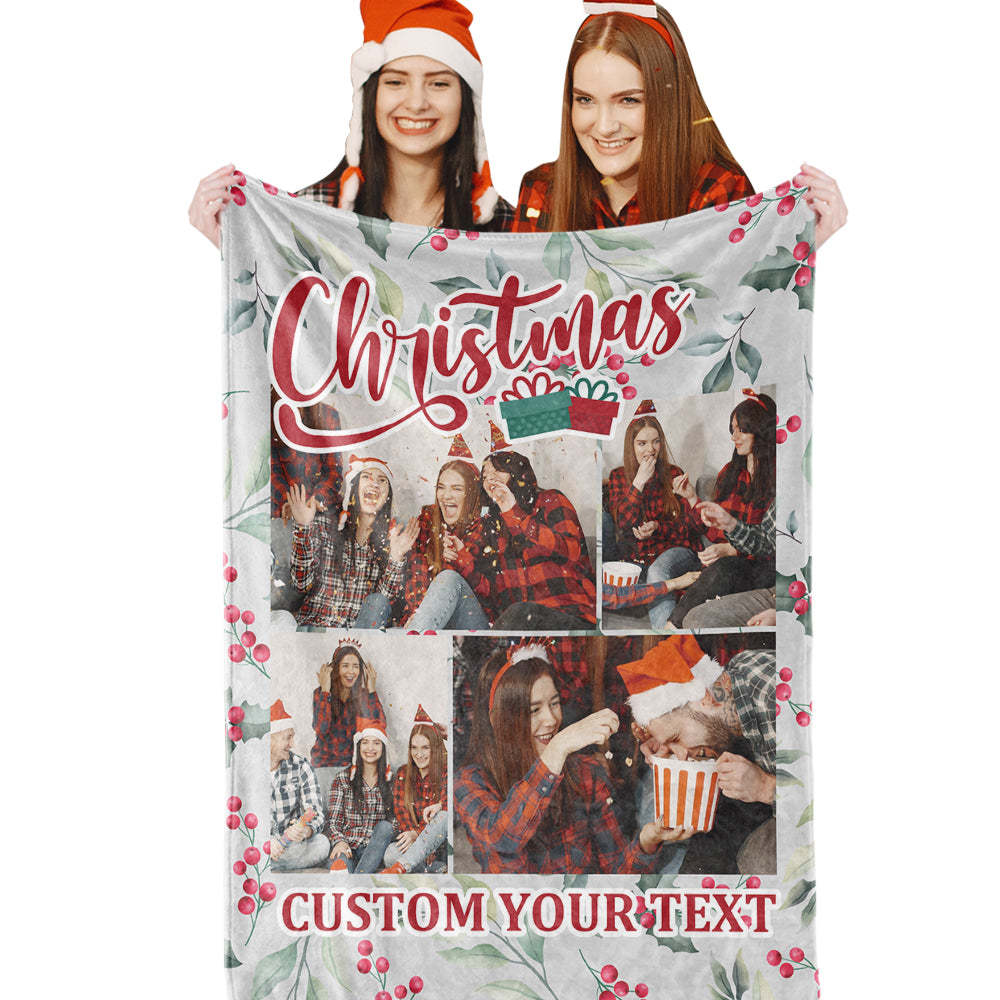 Personalized Collage Photo Christmas Flannel Blanket with Text