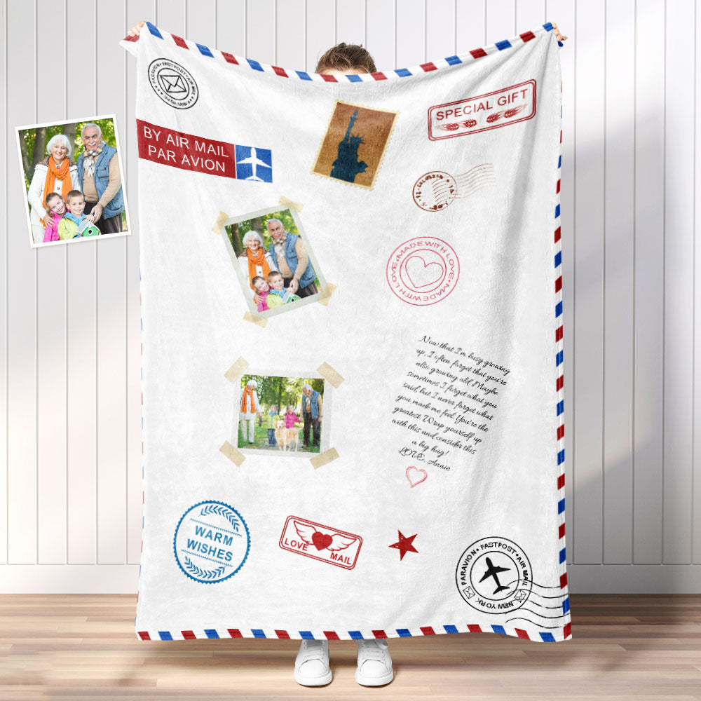 Personalized Photo Letter Blanket To Your Family Members or Friends 1 - 9 Photos Custom Message