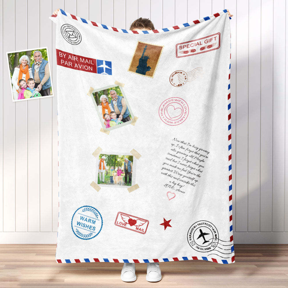 Personalized Photo Letter Blanket To Your Family Members or Friends 1 - 9 Photos Custom Message