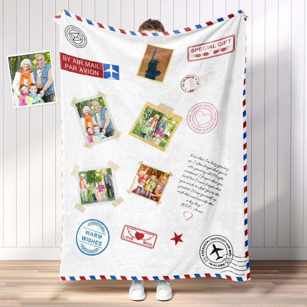 Personalized Photo Letter Blanket To Your Family Members or Friends 1 - 9 Photos Custom Message