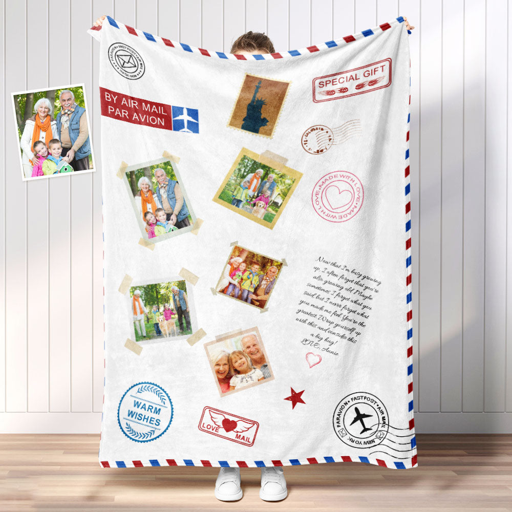 Personalized Photo Letter Blanket To Your Family Members or Friends 1 - 9 Photos Custom Message