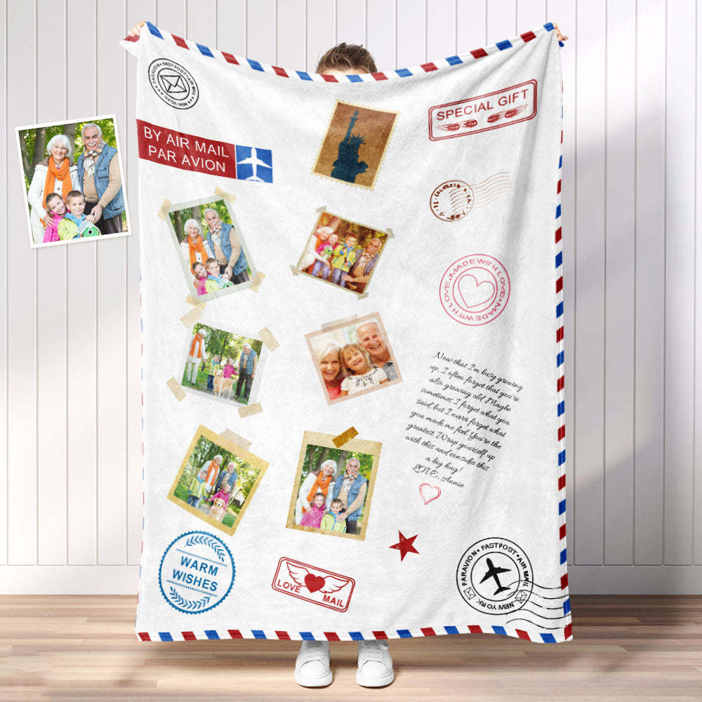 Personalized Photo Letter Blanket To Your Family Members or Friends 1 - 9 Photos Custom Message