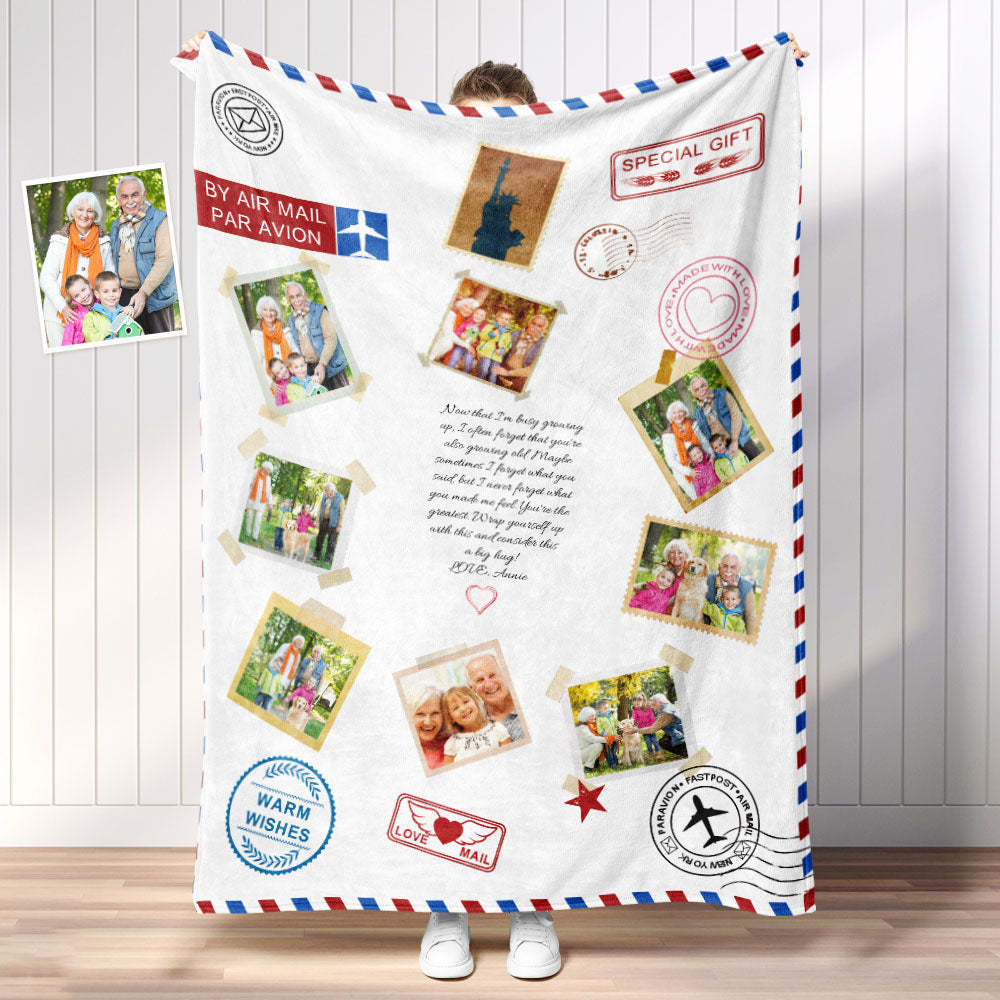 Personalized Photo Letter Blanket To Your Family Members or Friends 1 - 9 Photos Custom Message