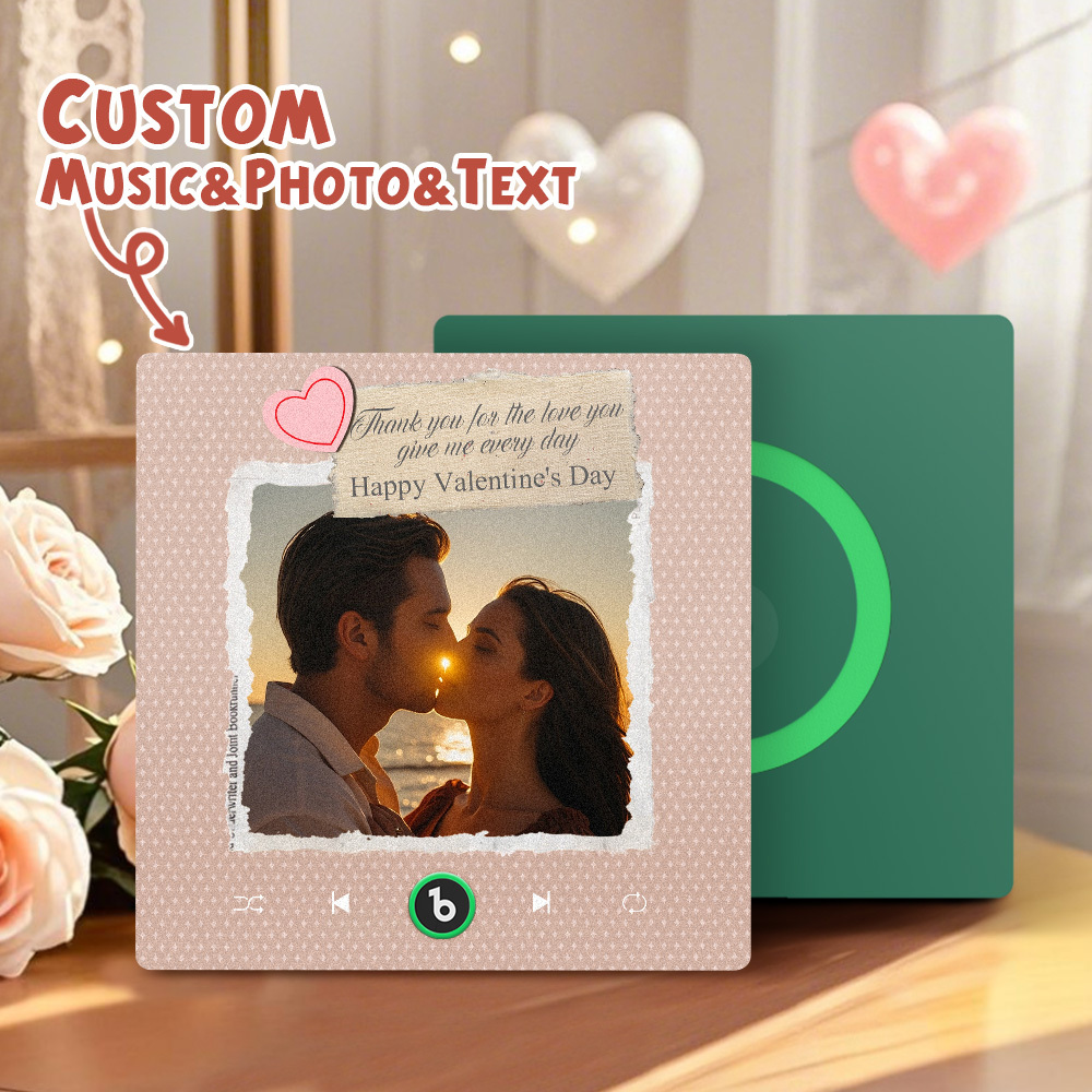 FridgeBeats Frameless Custom Photo Text with Heart Music Fridge Magnet Sticker Special for Valentine's Day New 4.0 Upgrade