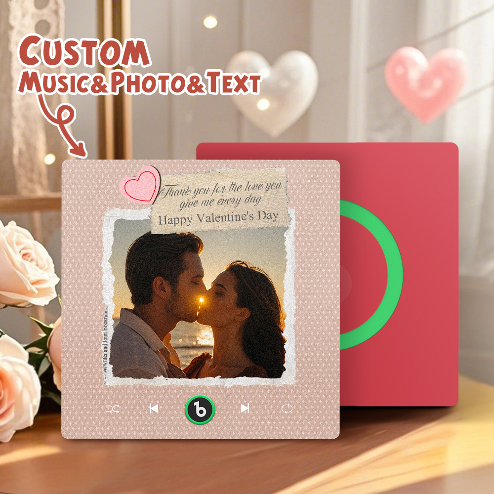 FridgeBeats Frameless Custom Photo Text with Heart Music Fridge Magnet Sticker Special for Valentine's Day New 4.0 Upgrade