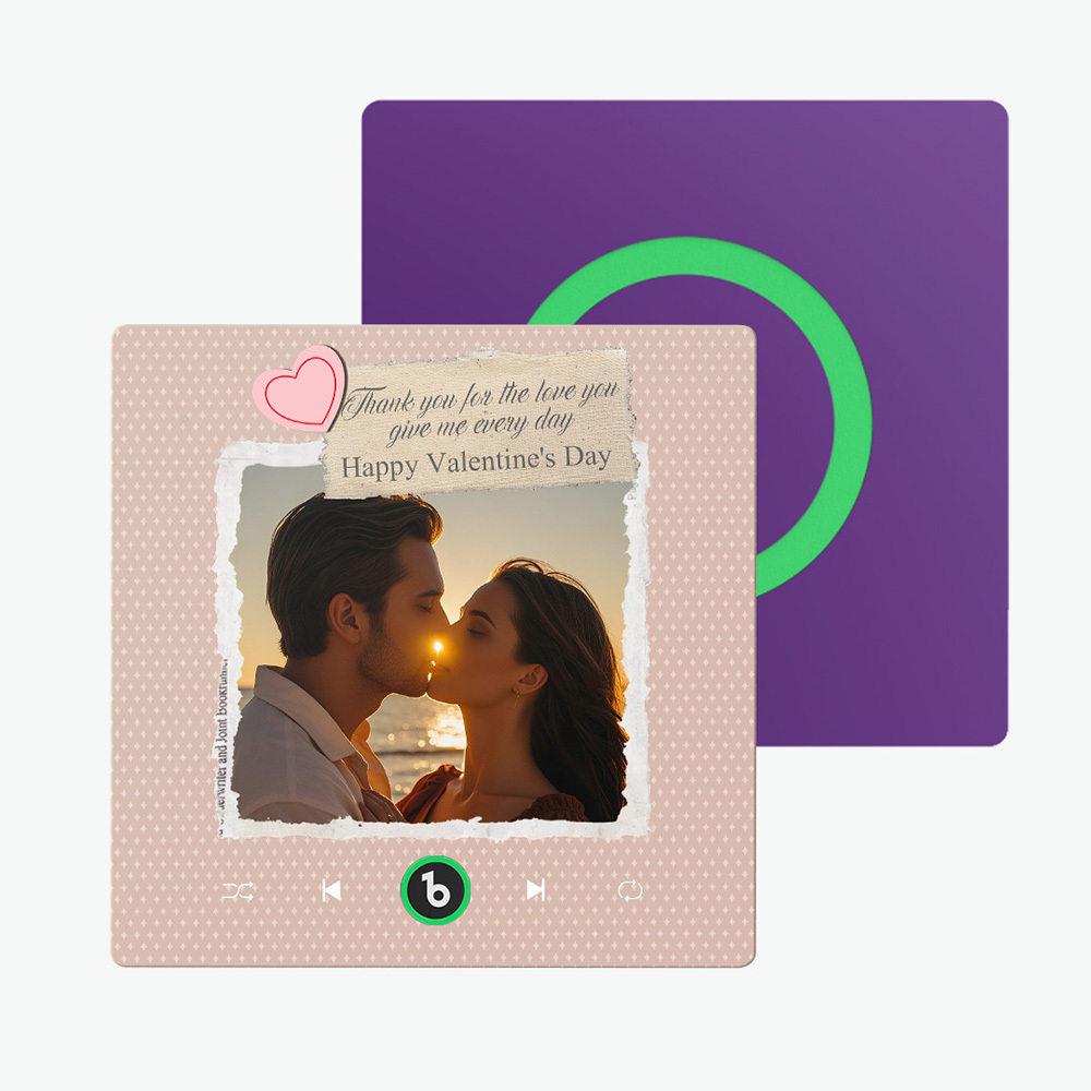 FridgeBeats Frameless Custom Photo Text with Heart Music Fridge Magnet Sticker Special for Valentine's Day New 4.0 Upgrade