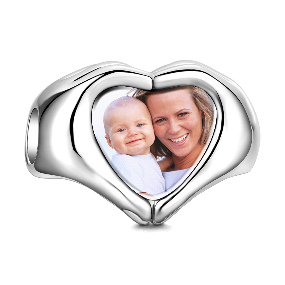 Custom Fingers Heart Photo Charm S925 Silver