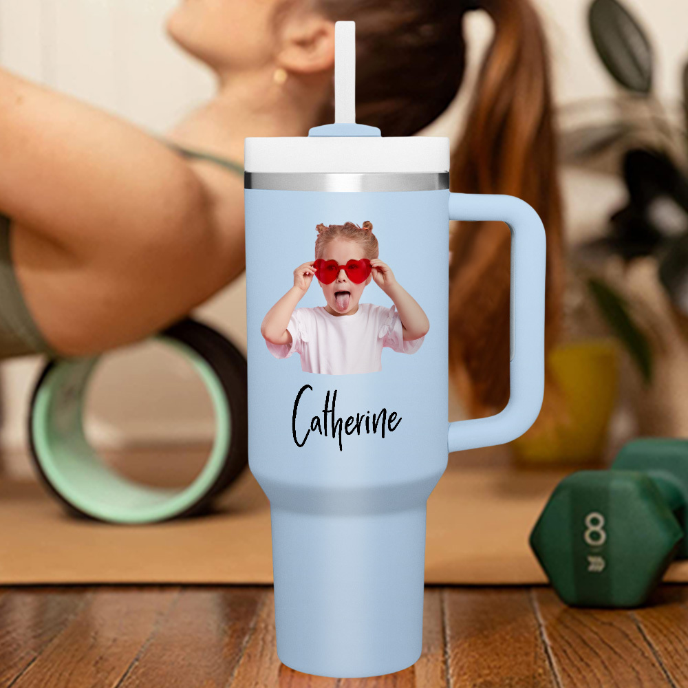 Personalized Text 40oz Insulated Mug with Handle and Straw Stainless Steel Custom Travel Cup Gift for Family Friends Couples