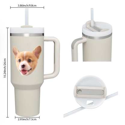 Custom Face 40oz Insulated Mug with Handle and Straw Stainless Steel Custom Travel Cup Gift for Family Friends Couples