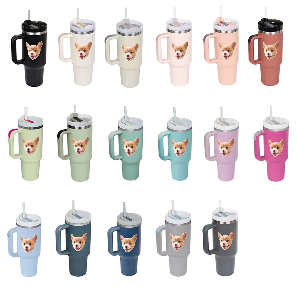 Custom Face 40oz Insulated Mug with Handle and Straw Stainless Steel Custom Travel Cup Gift for Family Friends Couples