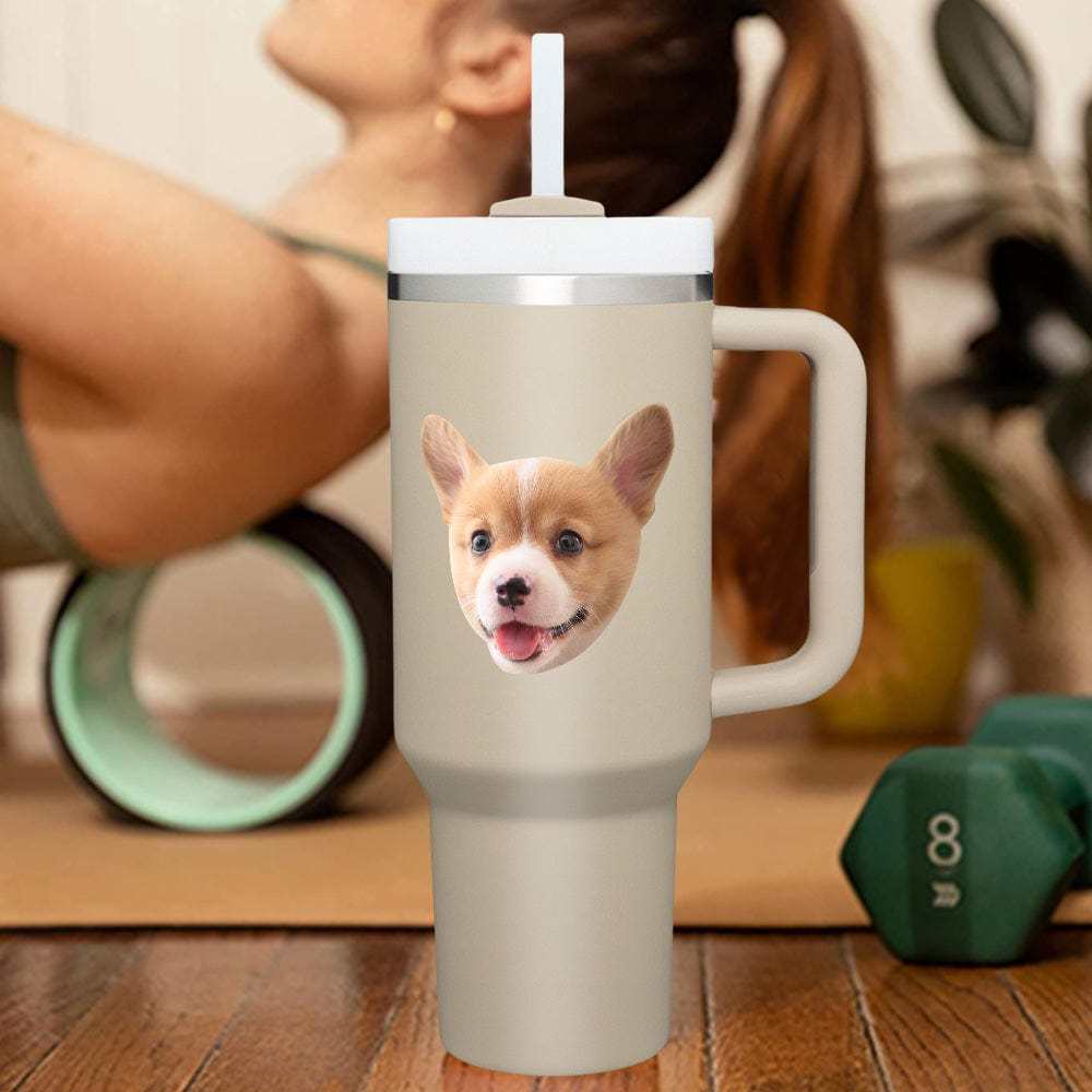 Custom Face 40oz Insulated Mug with Handle and Straw Stainless Steel Custom Travel Cup Gift for Family Friends Couples