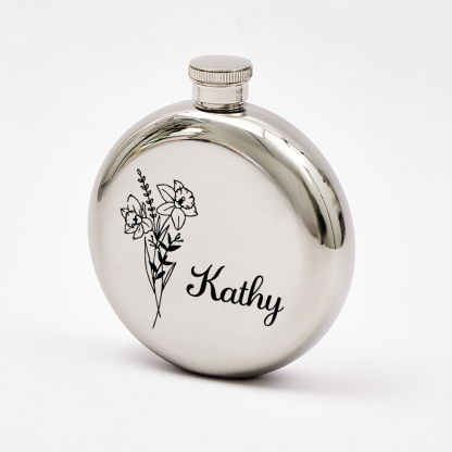 Personalized Name Flask with Birth Flower Custom Flask Gift for Bridesmaid Bachelorette Friends