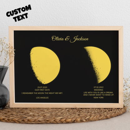 Mother's Day Gifts Custom Moon Phase and Names Wooden Frame with Personalized Text Gold Moon