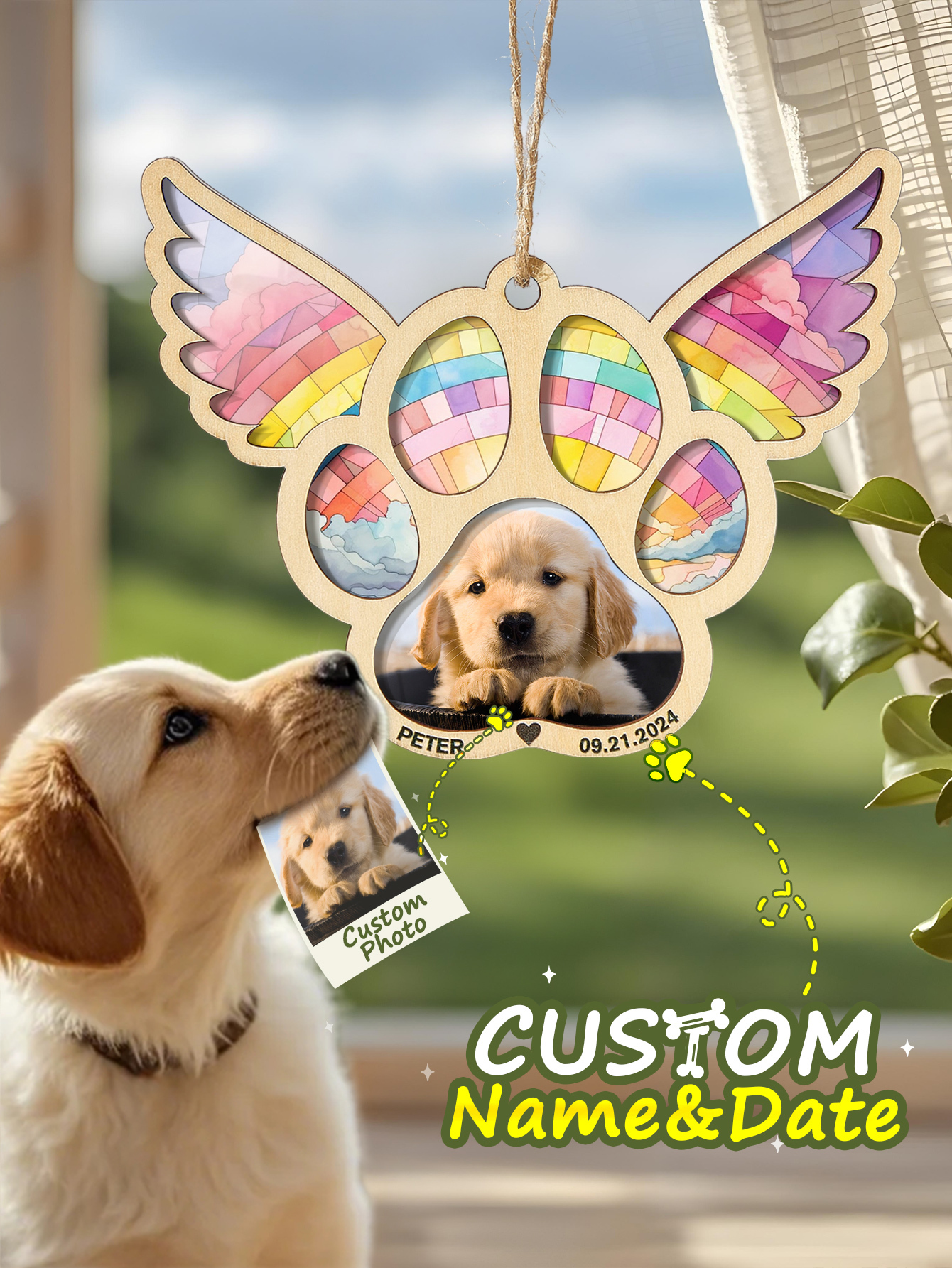 Personalized Pet Suncatcher Ornament with Photo Paw Print Ornament Memorial Gift for Pet Lovers