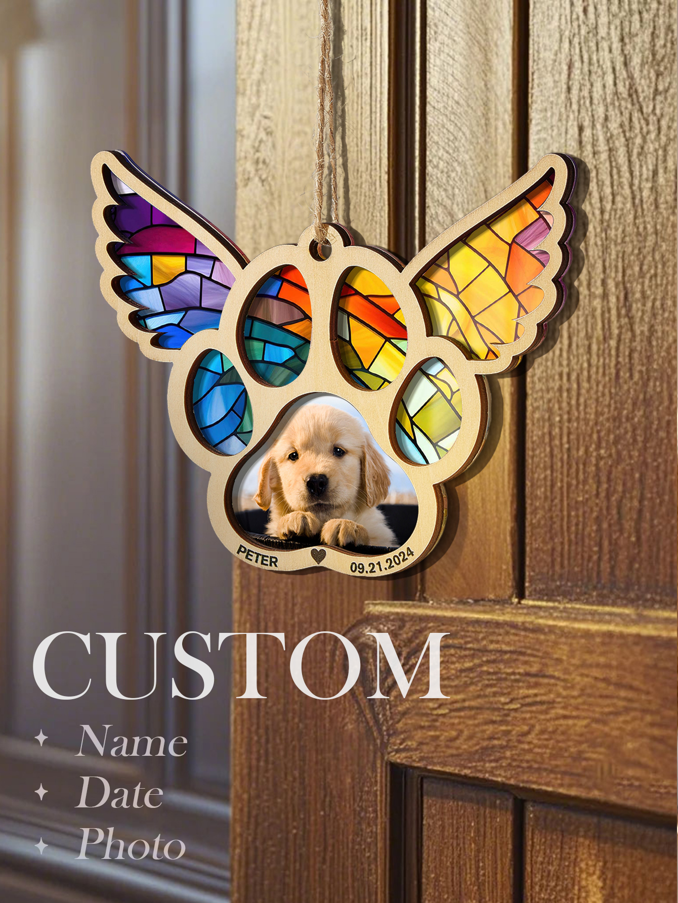 Personalized Pet Suncatcher Ornament with Photo Paw Print Ornament Memorial Gift for Pet Lovers