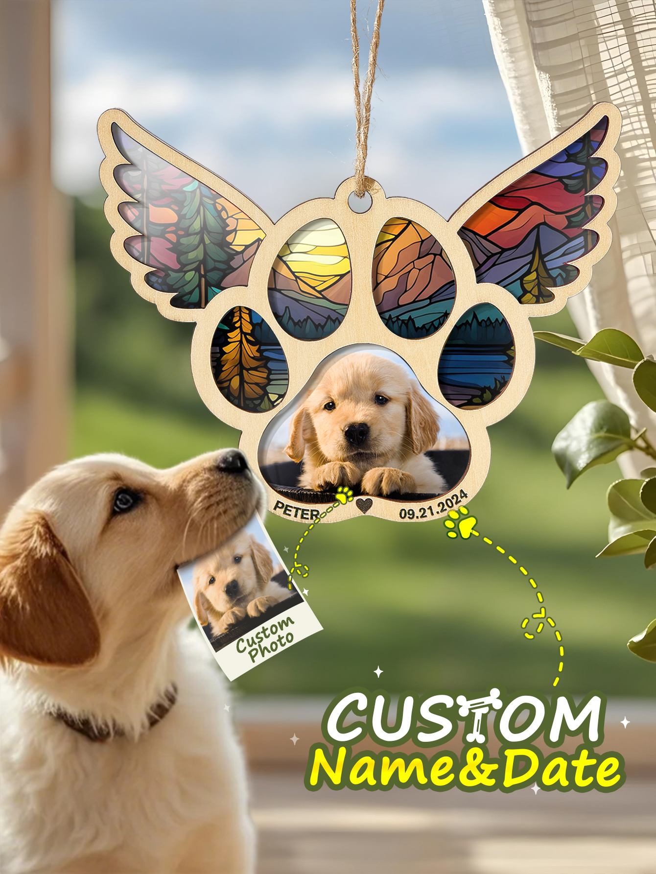Personalized Pet Suncatcher Ornament with Photo Paw Print Ornament Memorial Gift for Pet Lovers