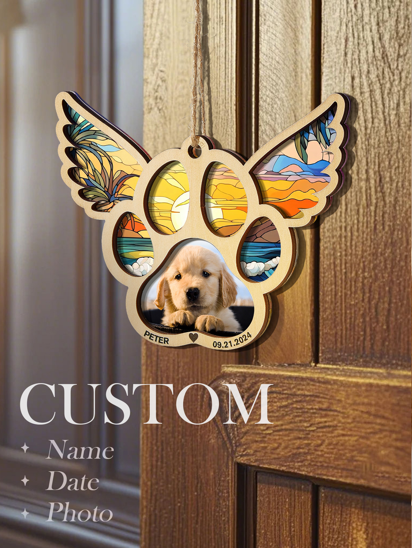 Personalized Pet Suncatcher Ornament with Photo Paw Print Ornament Memorial Gift for Pet Lovers