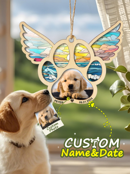 Personalized Pet Suncatcher Ornament with Photo Paw Print Ornament Memorial Gift for Pet Lovers
