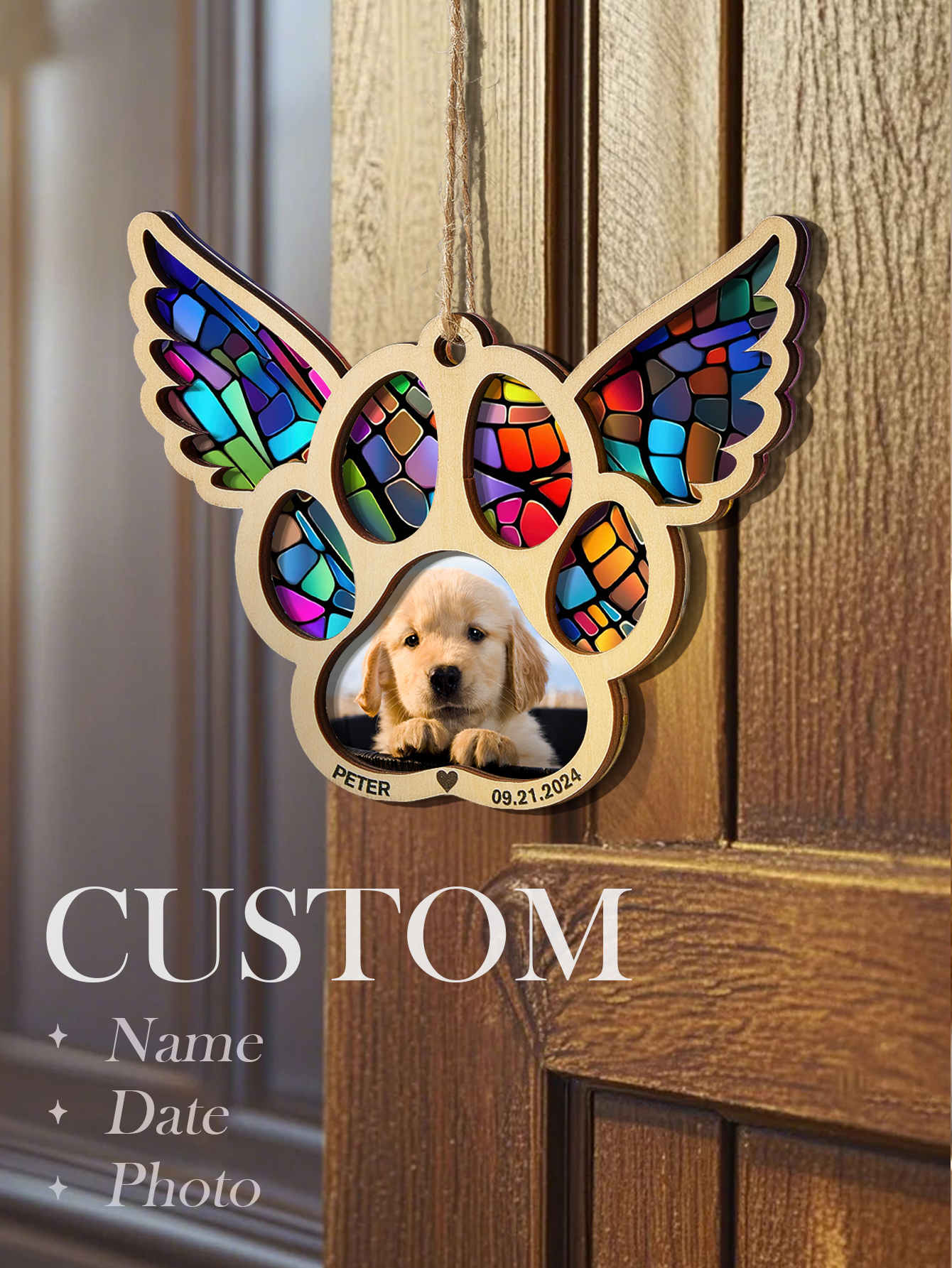 Personalized Pet Suncatcher Ornament with Photo Paw Print Ornament Memorial Gift for Pet Lovers