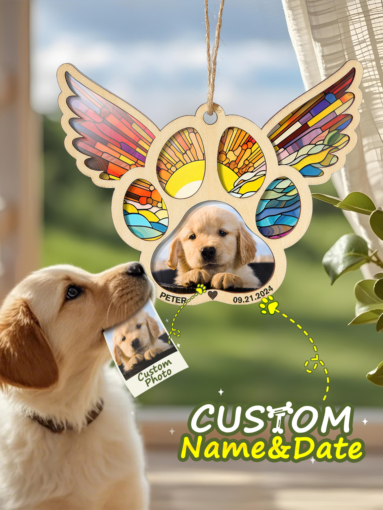 Personalized Pet Suncatcher Ornament with Photo Paw Print Ornament Memorial Gift for Pet Lovers